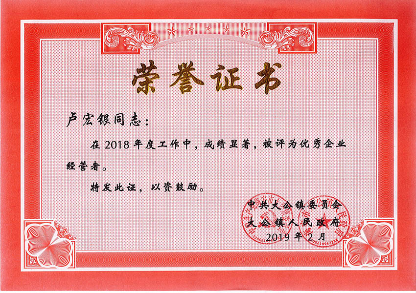 盧宏銀2018年優(yōu)秀企業(yè)經(jīng)營(yíng)者